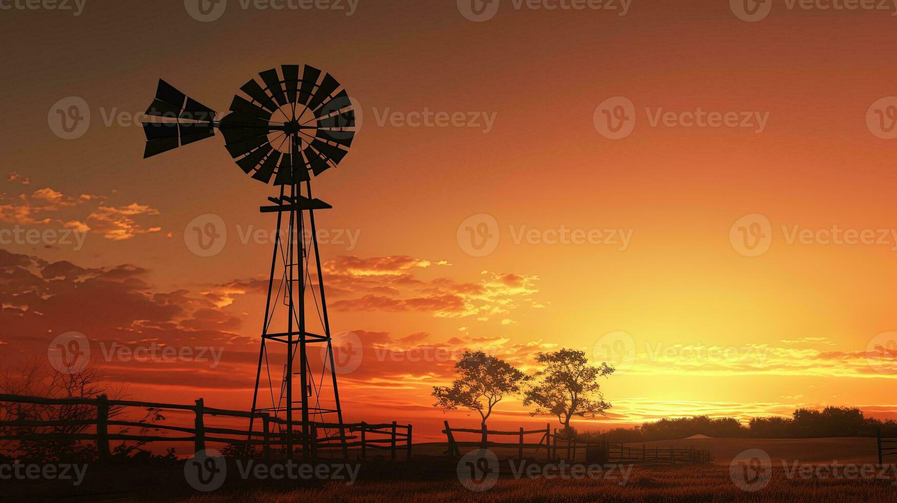 Windmill silhouette at sunset old fashioned style photo