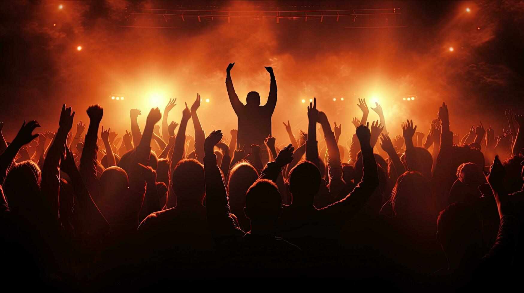 crowd cheering in front of stage lights. silhouette concept photo