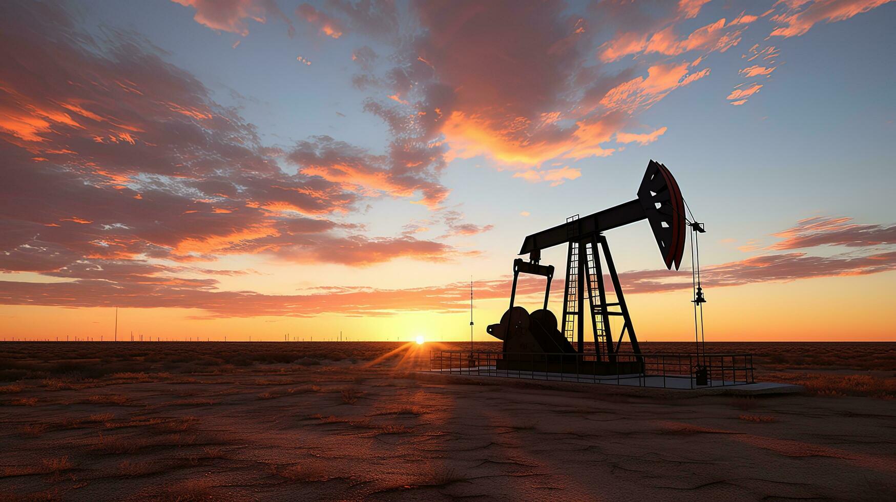 Drilling rig in the Permian Basin with a sunrise view of the West Texas Desert. silhouette concept photo