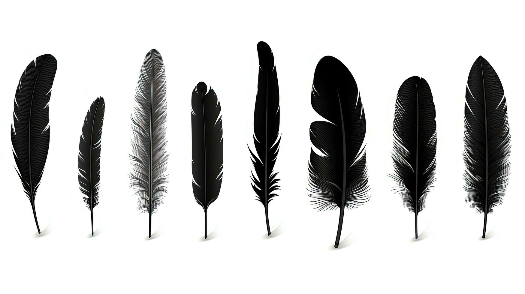 Gorgeous set of black feathers alone on a white backdrop. silhouette concept photo