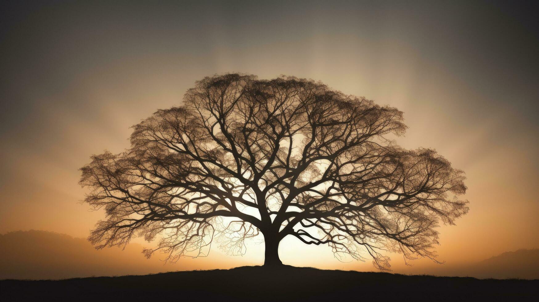 Fascinating silhouette of a big tree in unique lighting photo