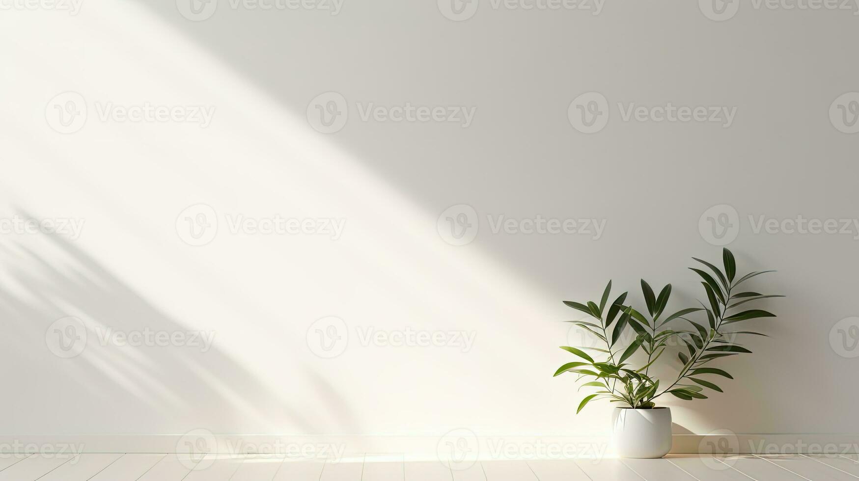 Simple white wall with blurred foliage shadow on light background Perfect backdrop for a presentation on a sleek floor. silhouette concept photo