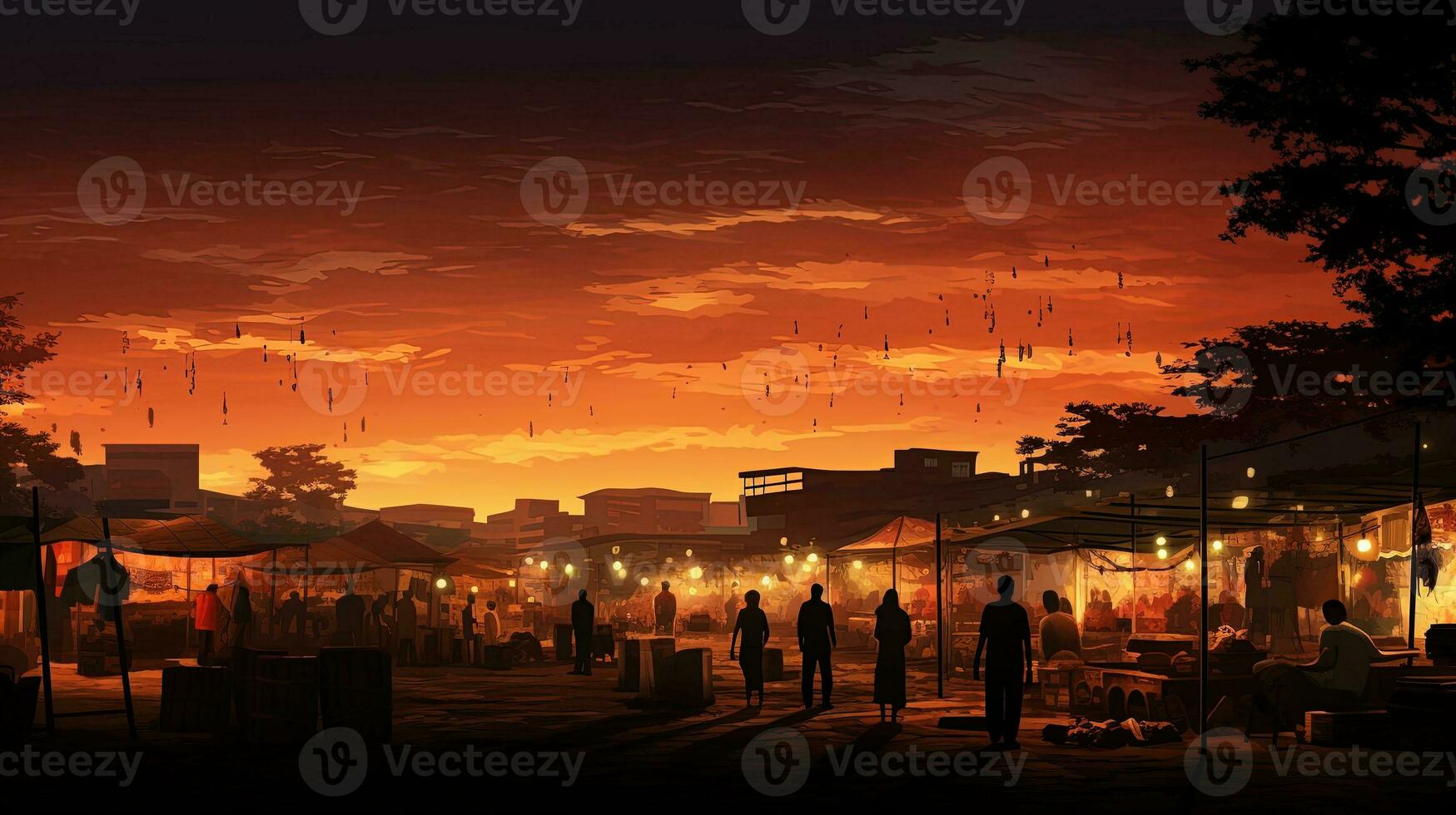 Community market after sunset. silhouette concept photo