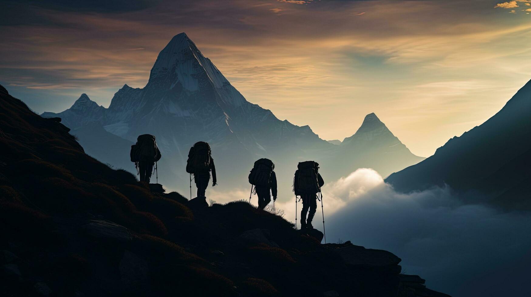hiking in the Himalayas of Nepal. silhouette concept photo