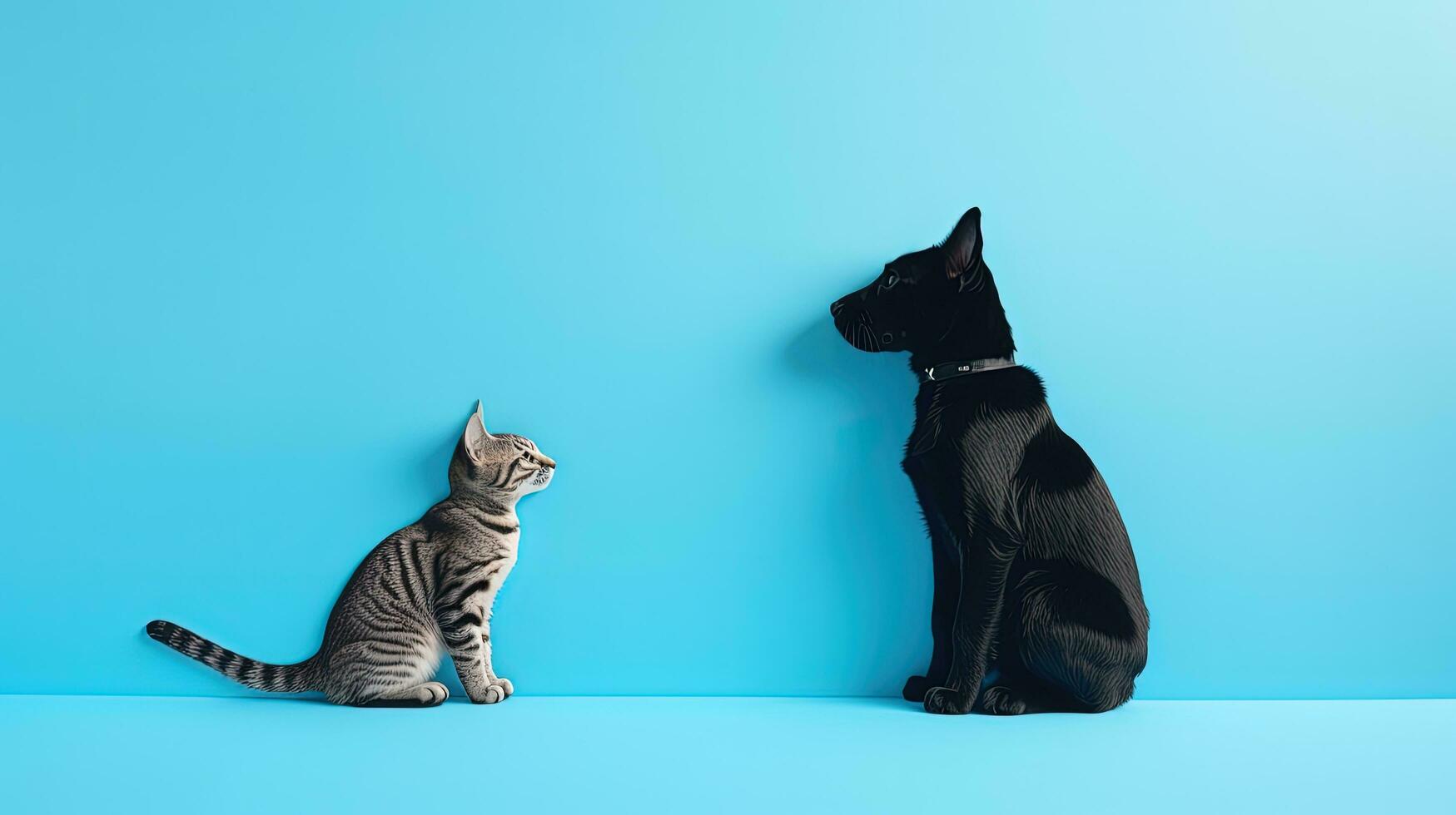 gato y perro papel recortes en azul antecedentes adecuado para veterinario o animal cuidado. silueta concepto foto