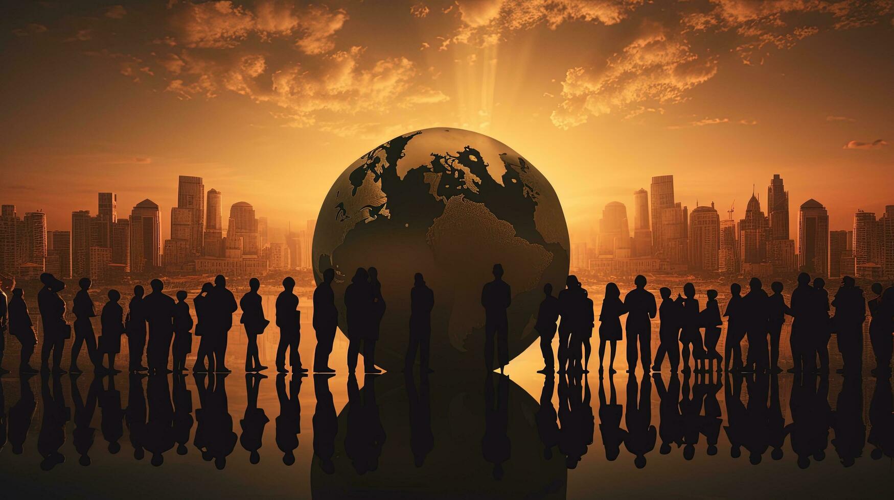 3D model of the Earth with human silhouettes photo