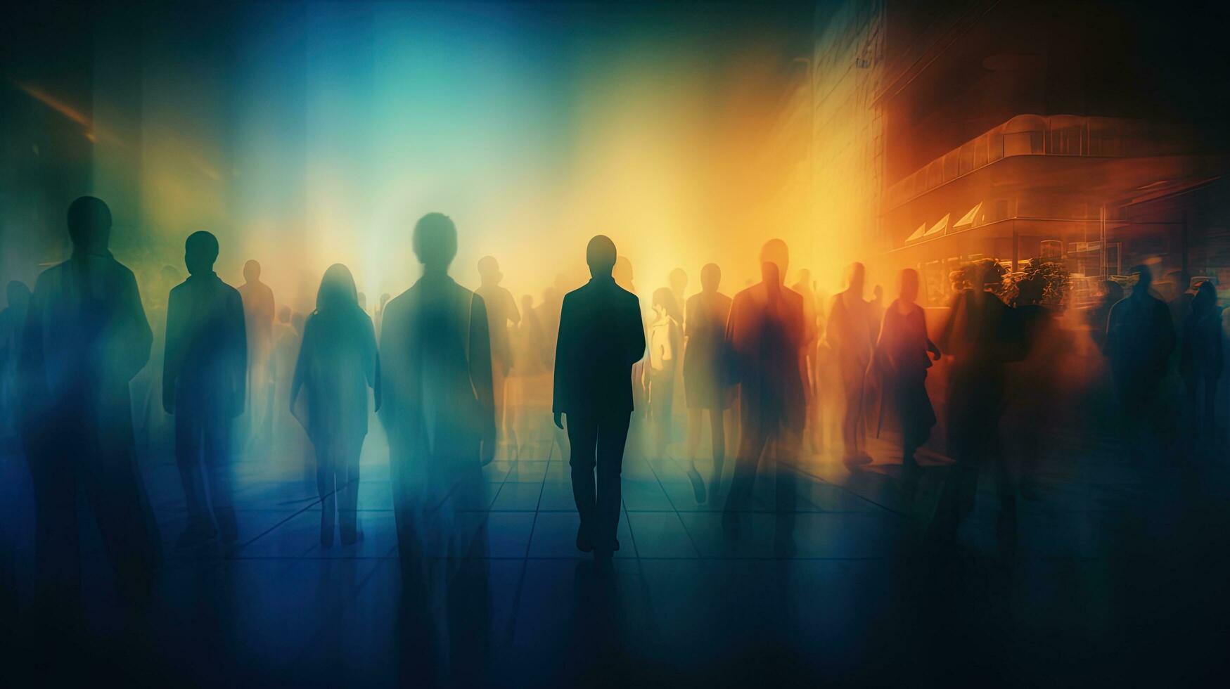 people in the background appear blurry in an abstract manner. silhouette concept photo