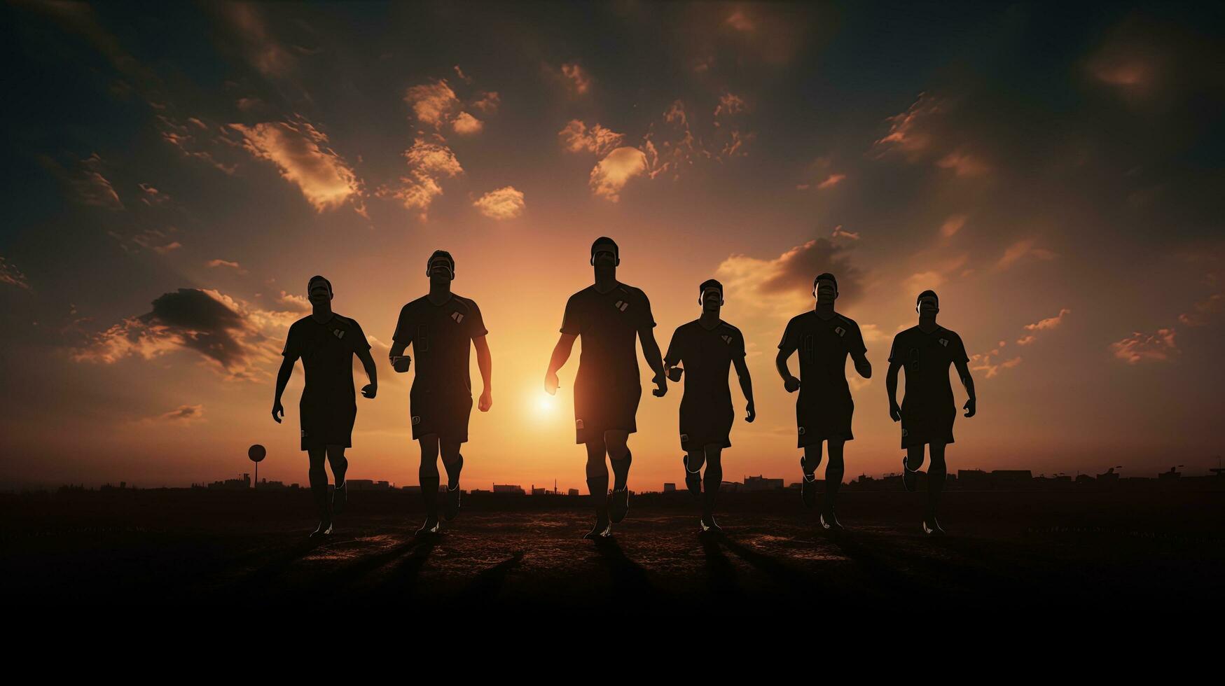 Football players shadows on the evening sky. silhouette concept photo