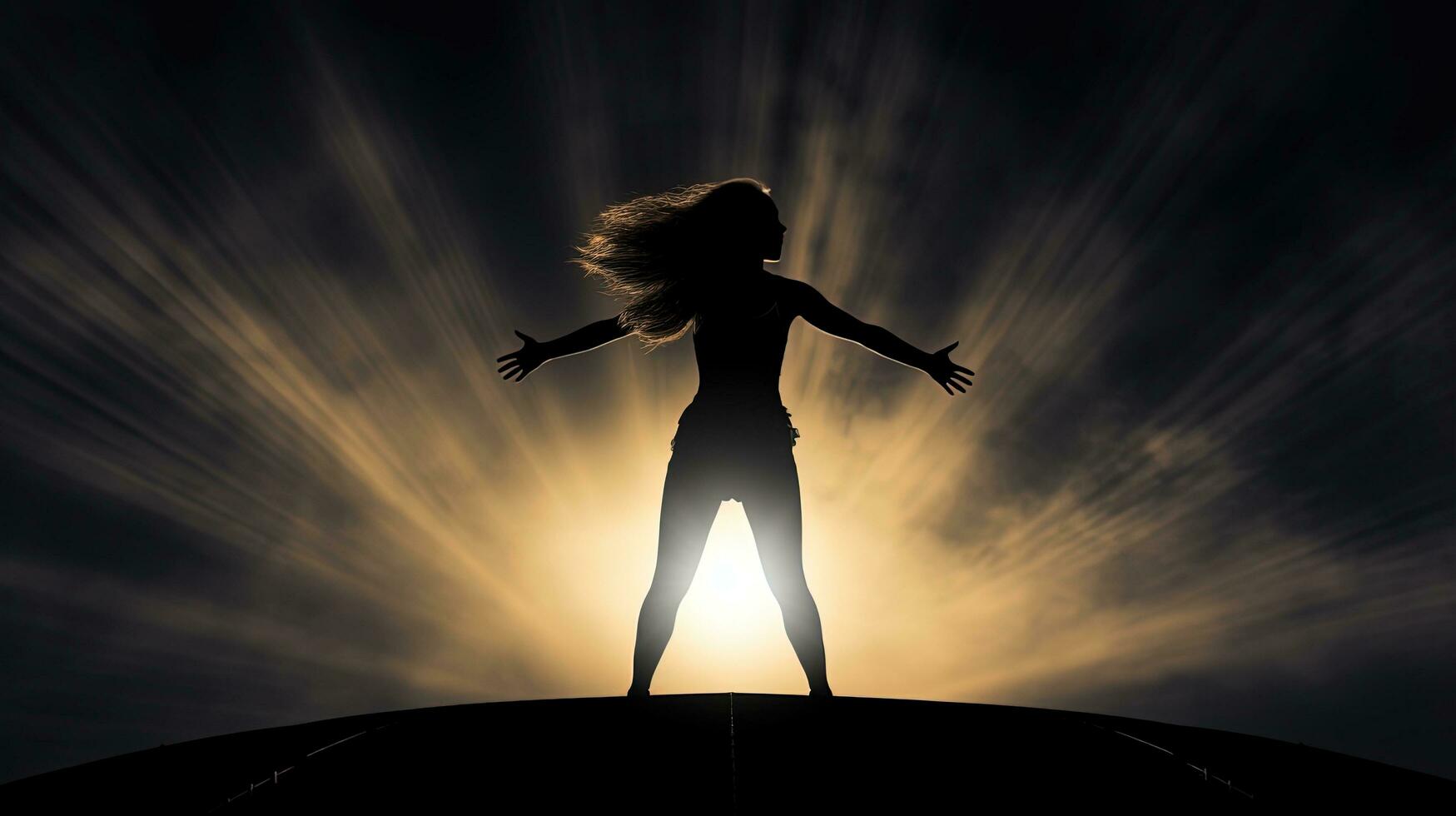 Gymnast s shadow on trampoline. silhouette concept photo