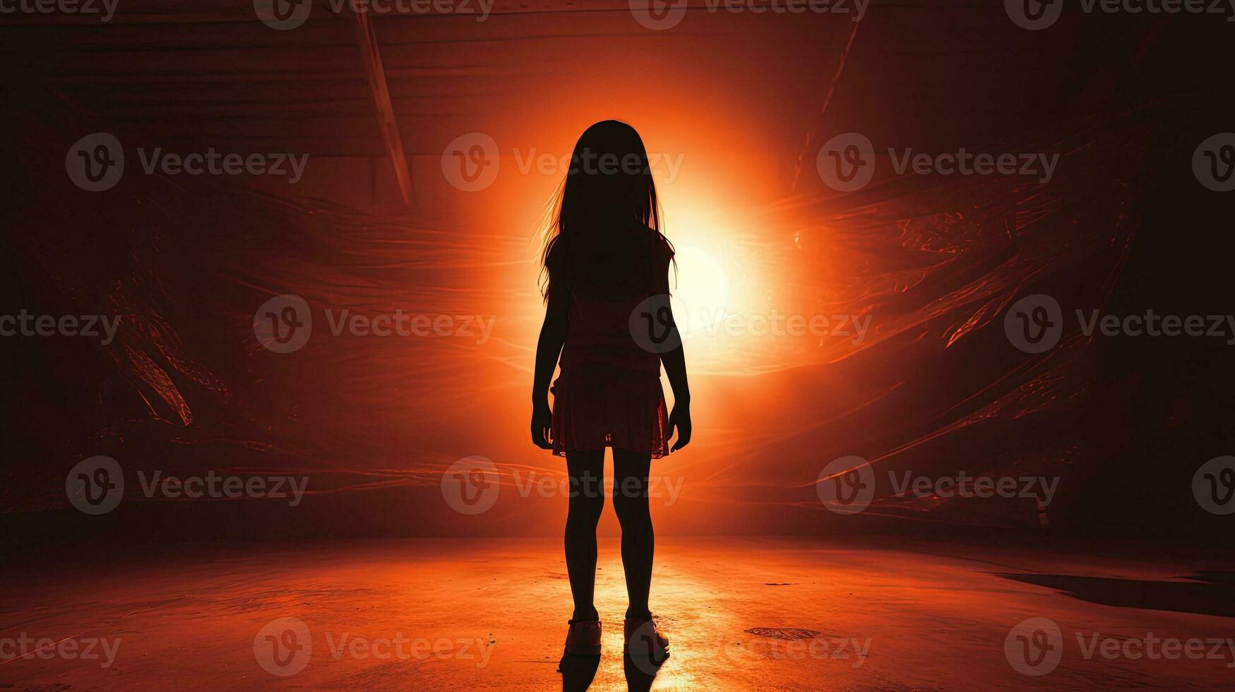 Silhouette of a girl in front of a light photo