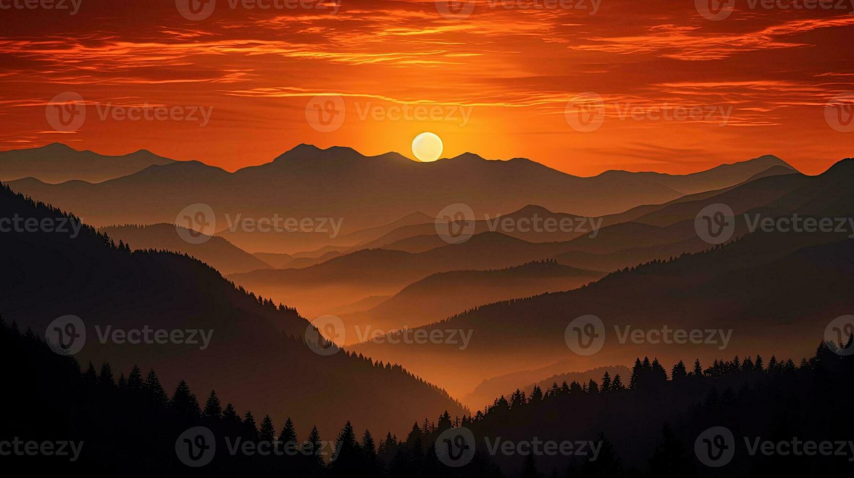 Gorgeous sunset over Carpathian mountains. silhouette concept photo