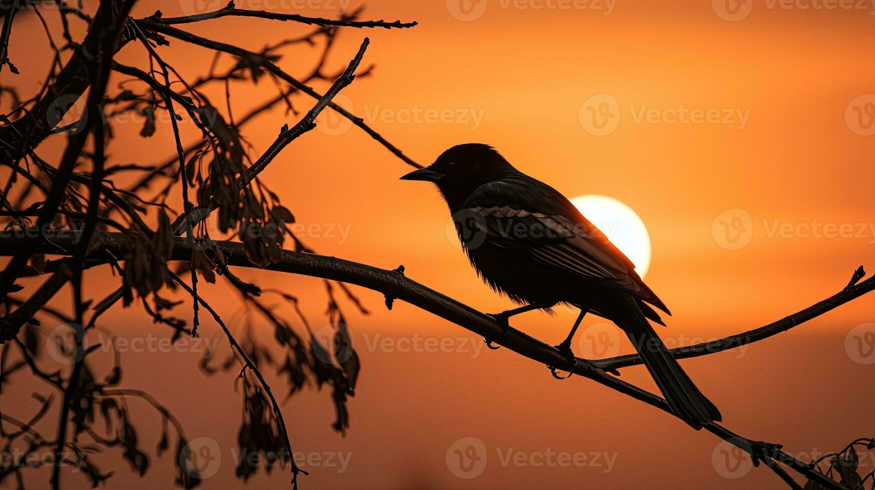 Bird silhouette perched on a branch photo