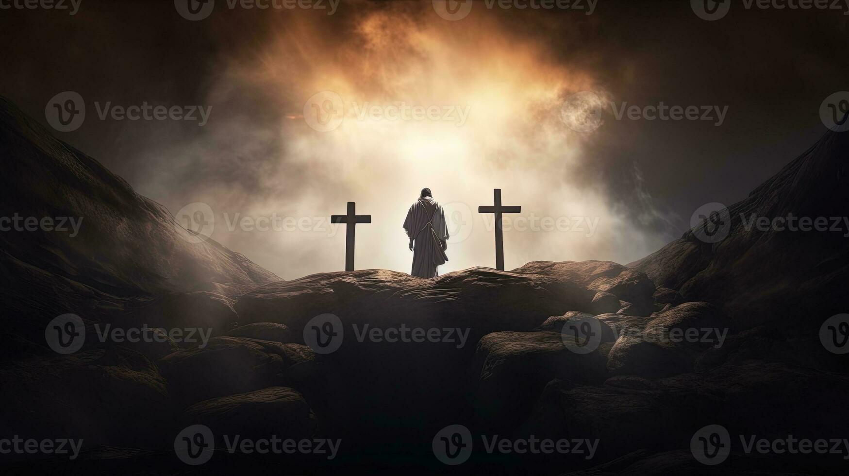 Empty tomb on Easter symbolizes Jesus Christ s resurrection. silhouette concept photo