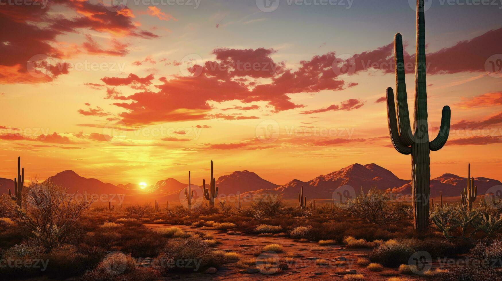 Sonoran desert sunset in Phoenix Arizona featuring a large Saguaro cactus. silhouette concept photo