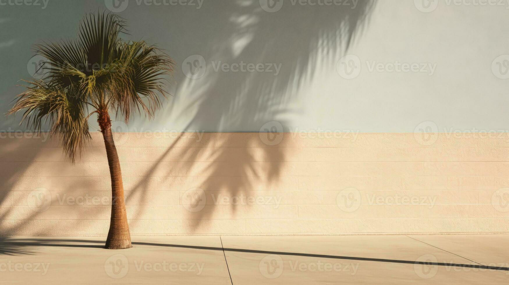 Shadow of palm tree on wall during summer. silhouette concept photo