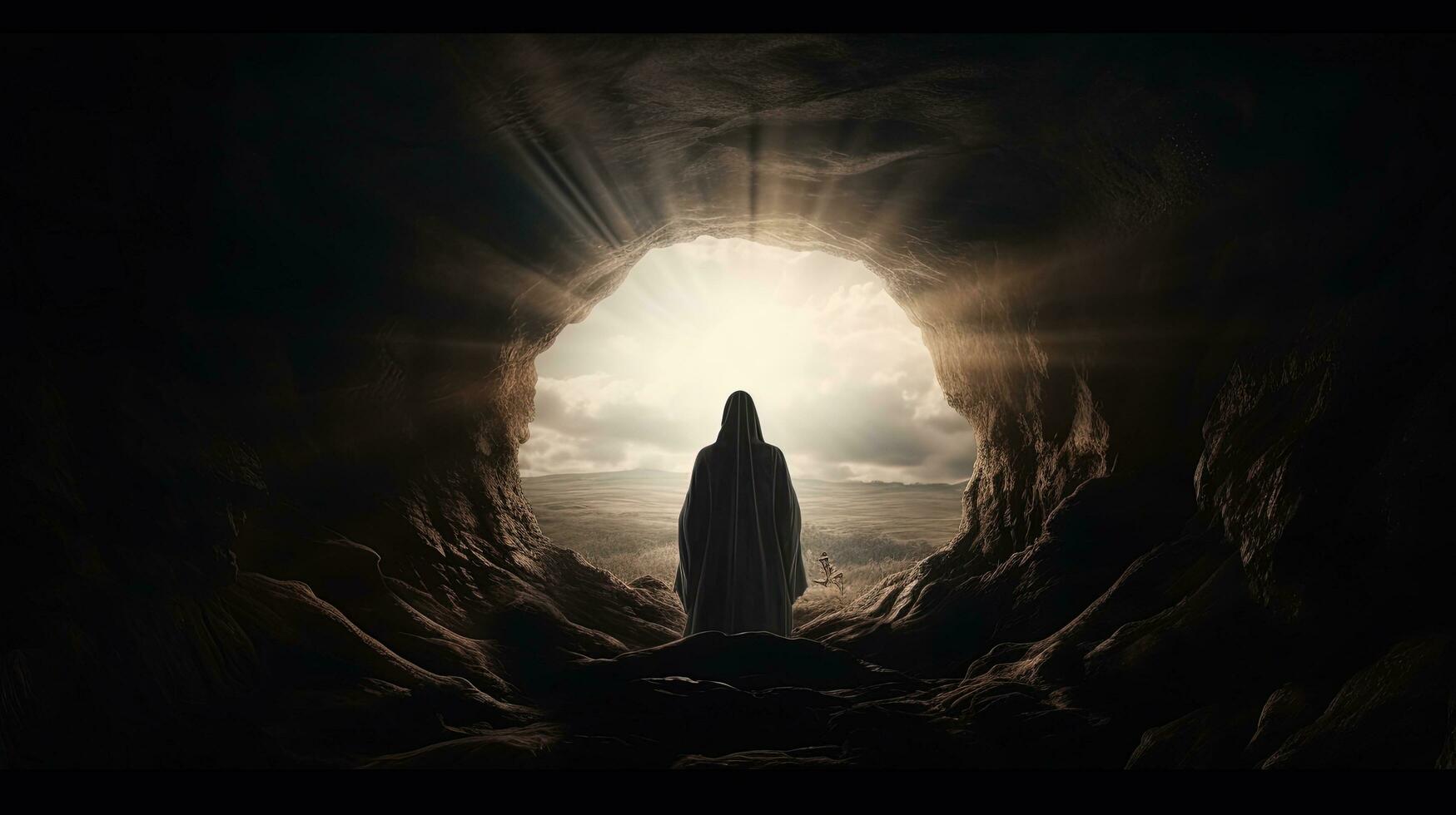 Empty tomb on Easter symbolizes Jesus Christ s resurrection. silhouette concept photo