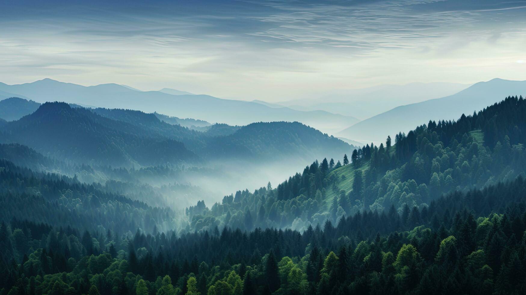 Vosges Mountains in Eastern France covered in beautiful forests. silhouette concept photo