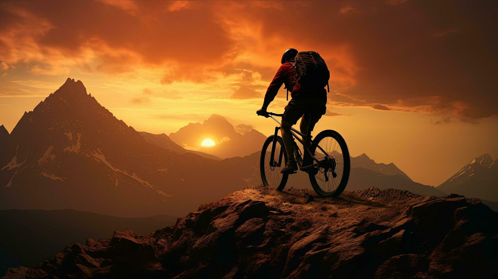 Man on mountain bike sunset silhouette photo