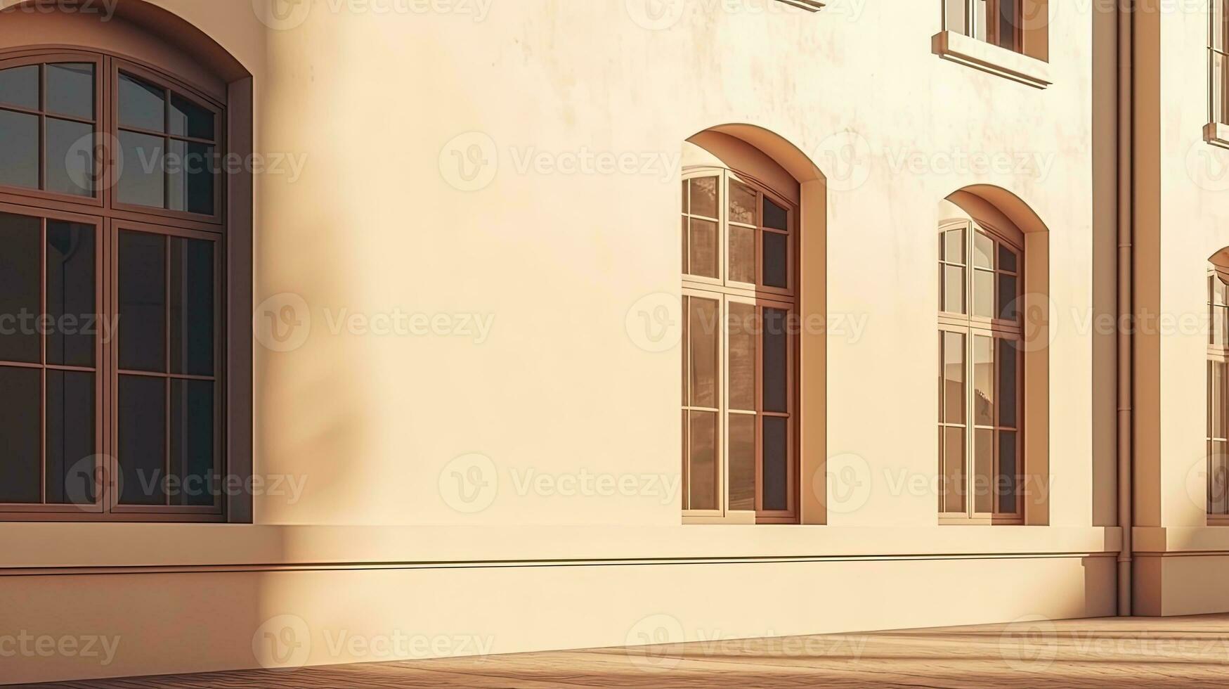 Contemporary Eastern architecture with beige walls windows and sun shadows showcasing minimal aesthetic abstract design. silhouette concept photo