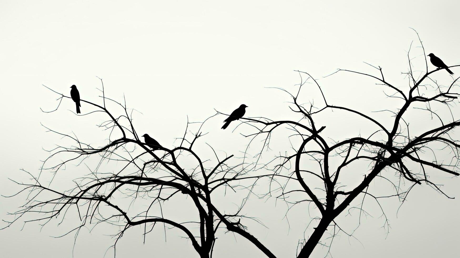 Monochrome picture of bird shadows on tree branches. silhouette concept photo