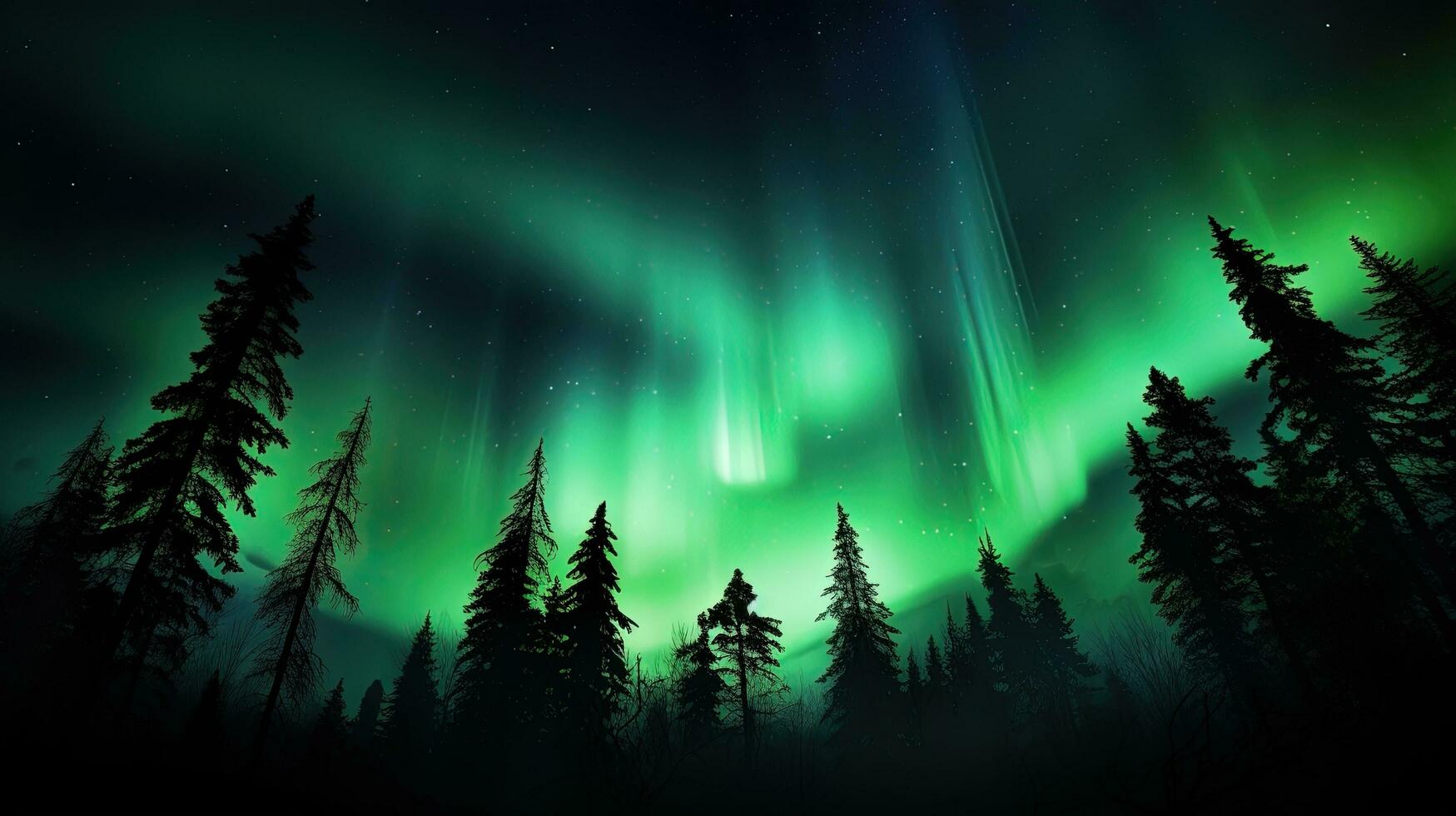 Northern lights shining over trees. silhouette concept photo