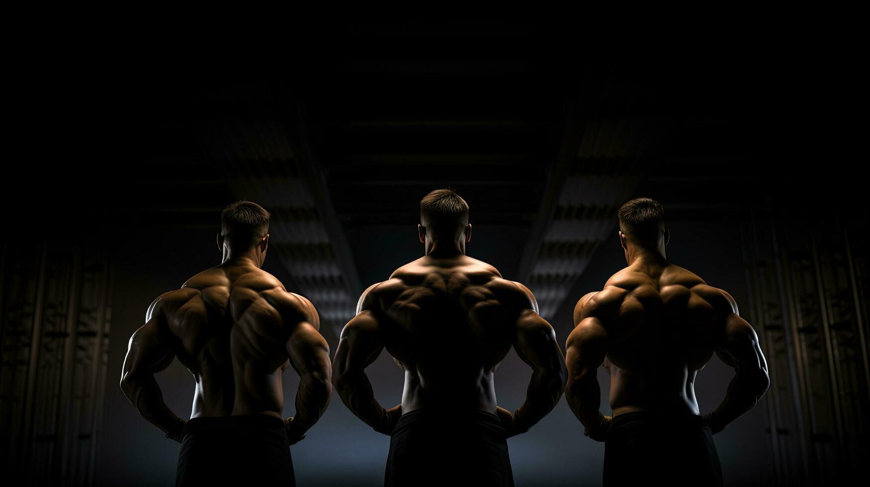 Artistic fitness on a black background showcasing a six pack and strong back muscles. silhouette concept photo