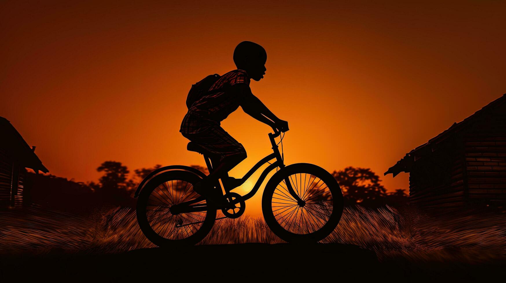 Boy on bike for fitness silhouette photo