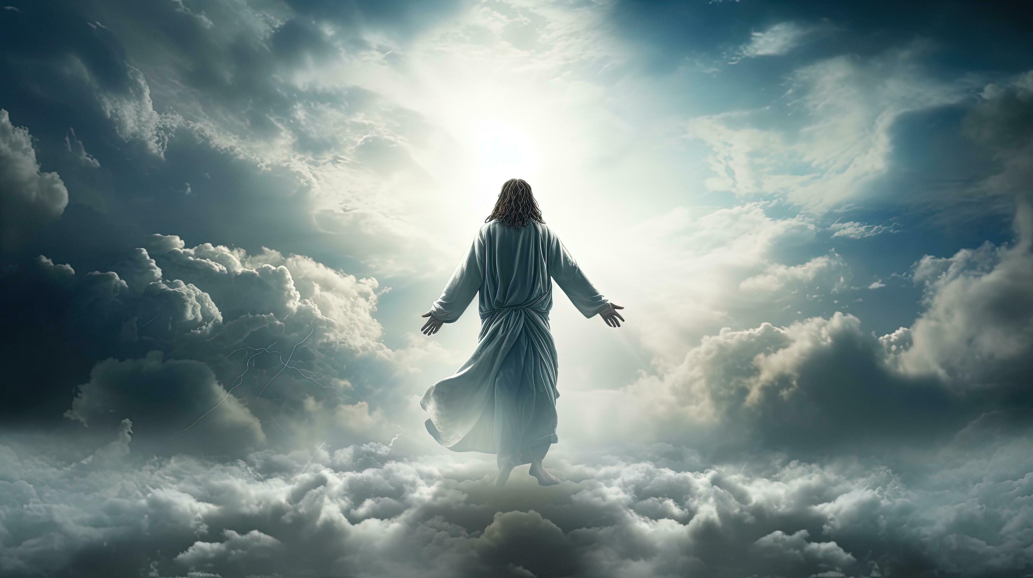 Ascension of Jesus in clouds Second coming Christian Easter Faith ...