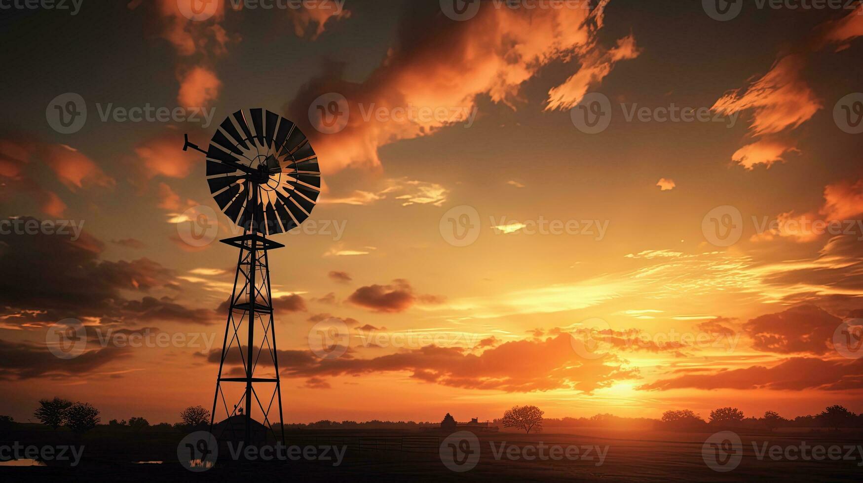 Old styled windmill s silhouette amid cloudy sunset photo