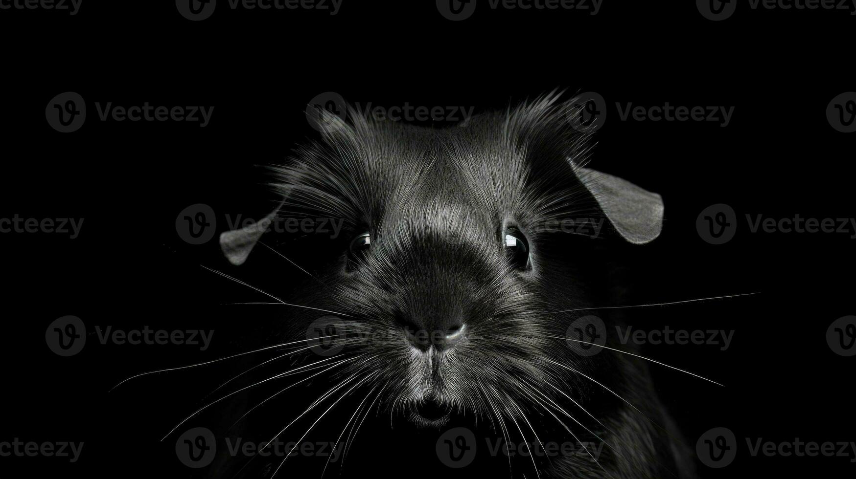 Focus on the nose of an isolated cute guinea pig on white background. silhouette concept photo