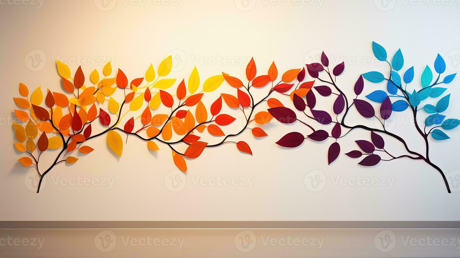 images of leaves on a colorful background wall. silhouette concept photo