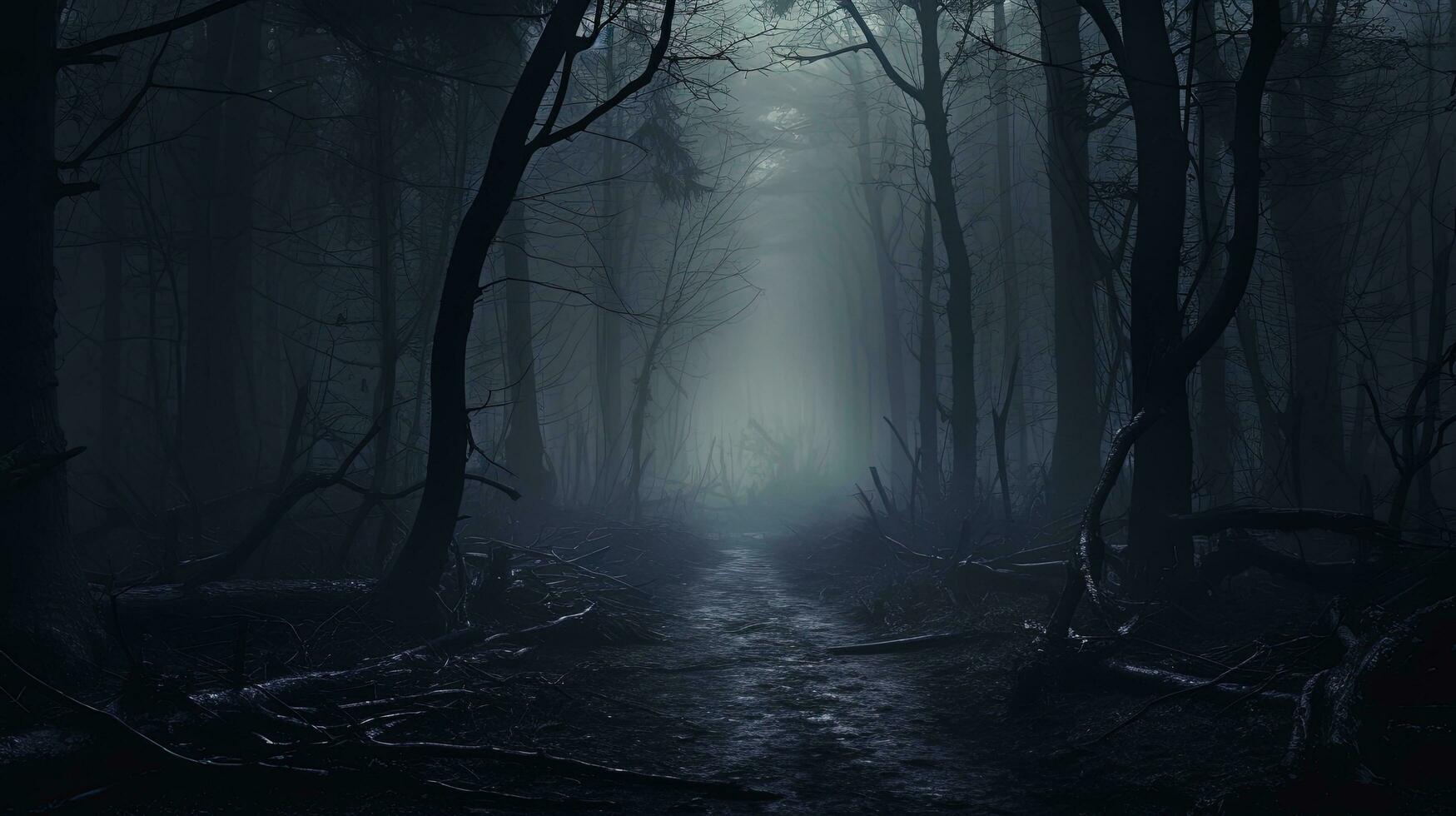 An eerie forest on a misty winter day. silhouette concept photo