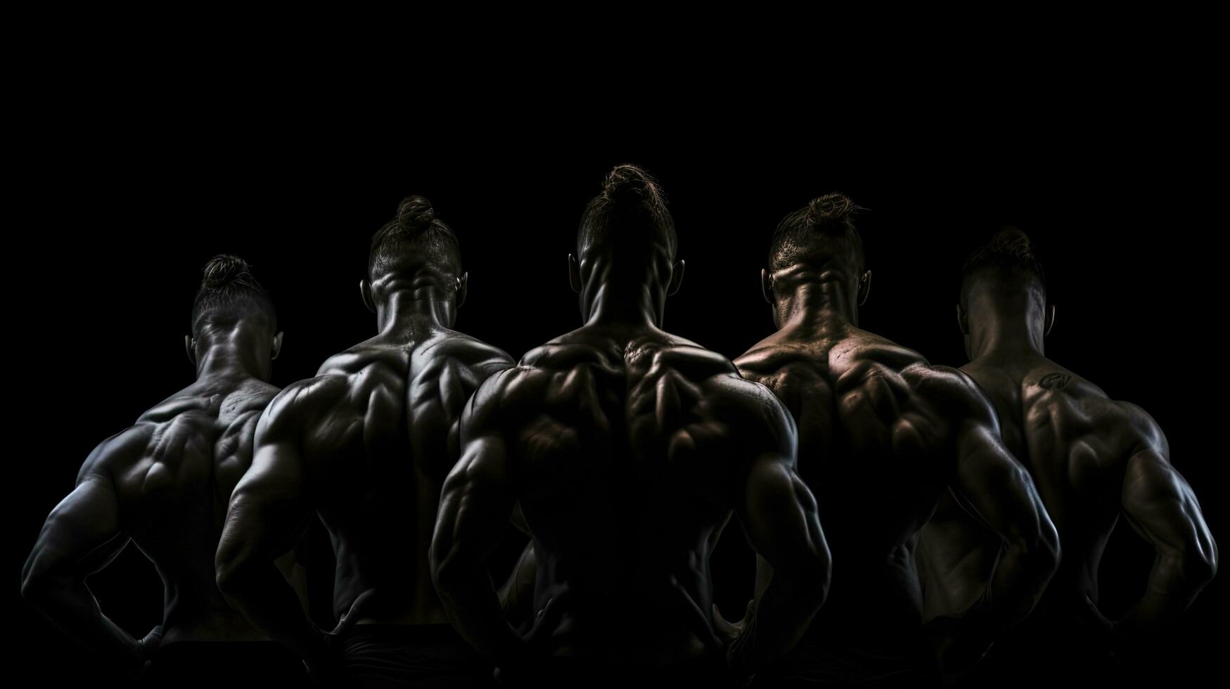 Artistic fitness on a black background showcasing a six pack and strong back muscles. silhouette concept photo