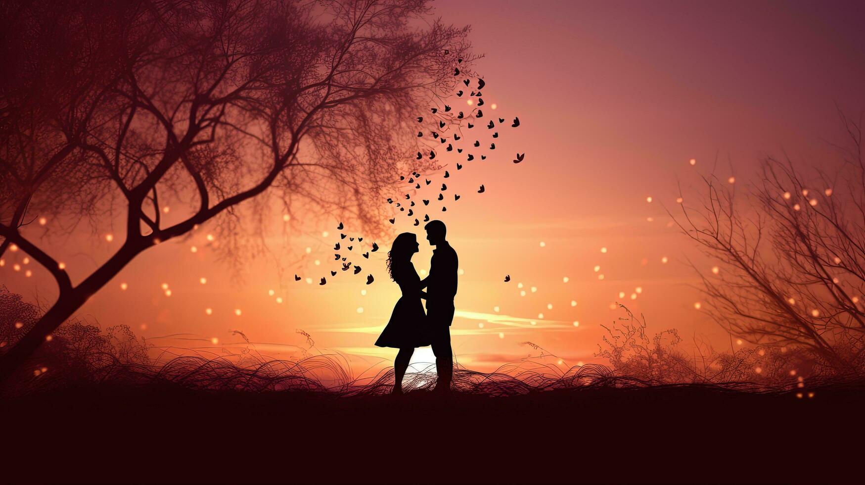 Romantic couple silhouetted against blurred background love and Valentine s concept photo