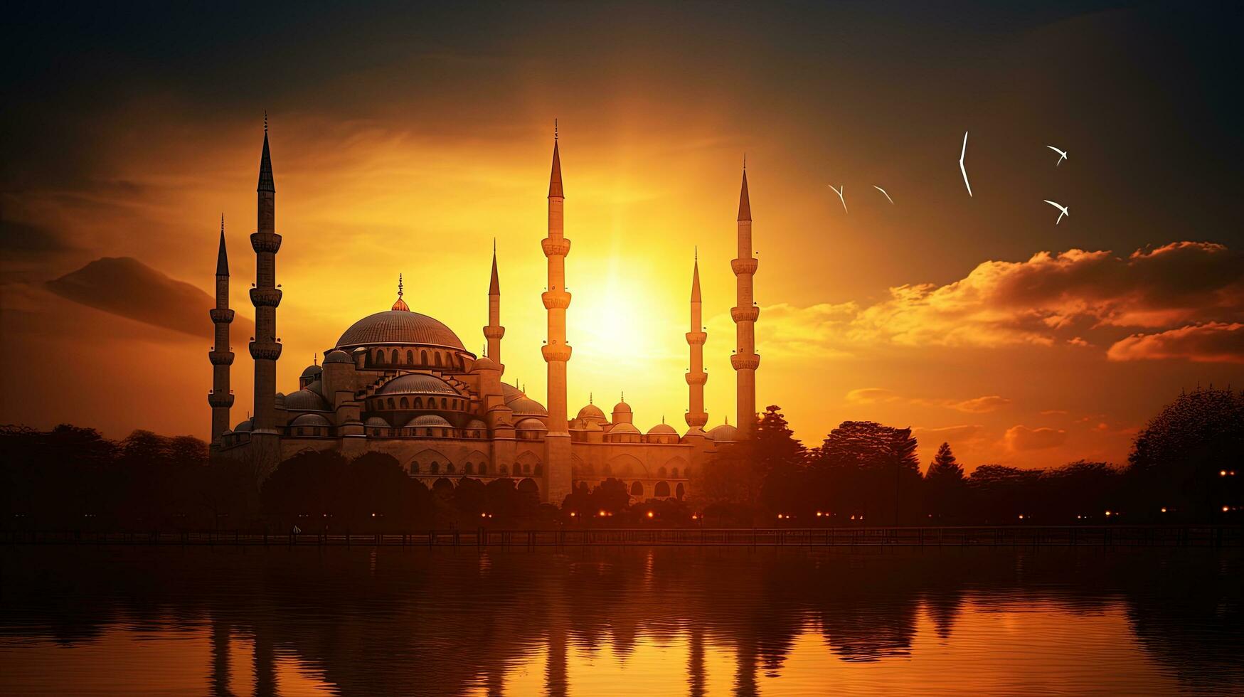 Sunset in Istanbul Turkey showcases the stunning silhouette of the Blue Mosque photo