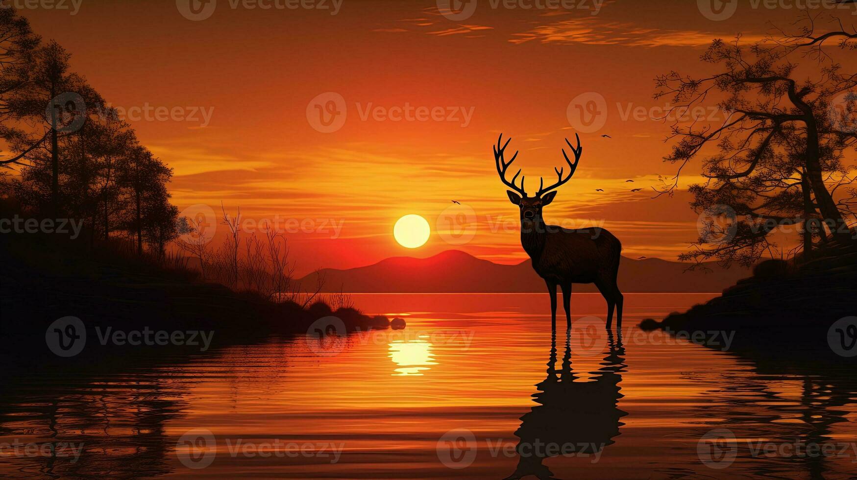 Deer silhouette at sunset photo