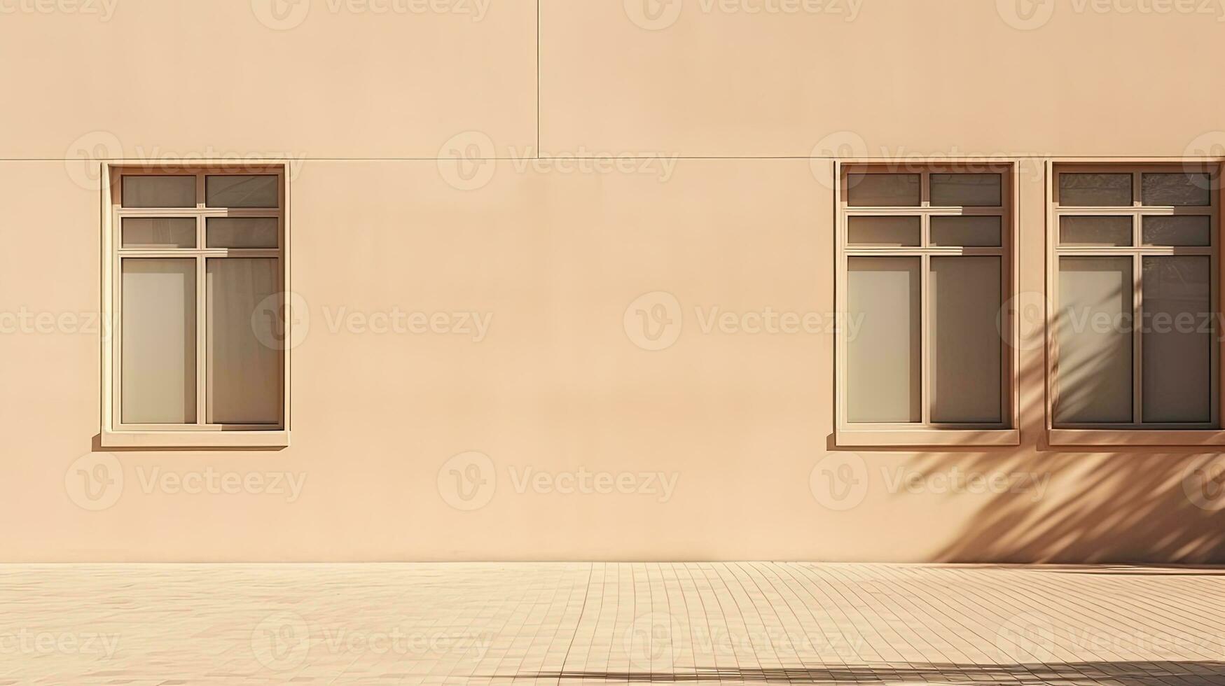 Contemporary Eastern architecture with beige walls windows and sun shadows showcasing minimal aesthetic abstract design. silhouette concept photo