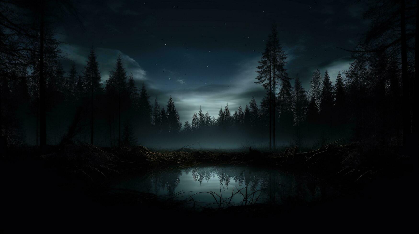 Forest trees seen as dark silhouettes photo