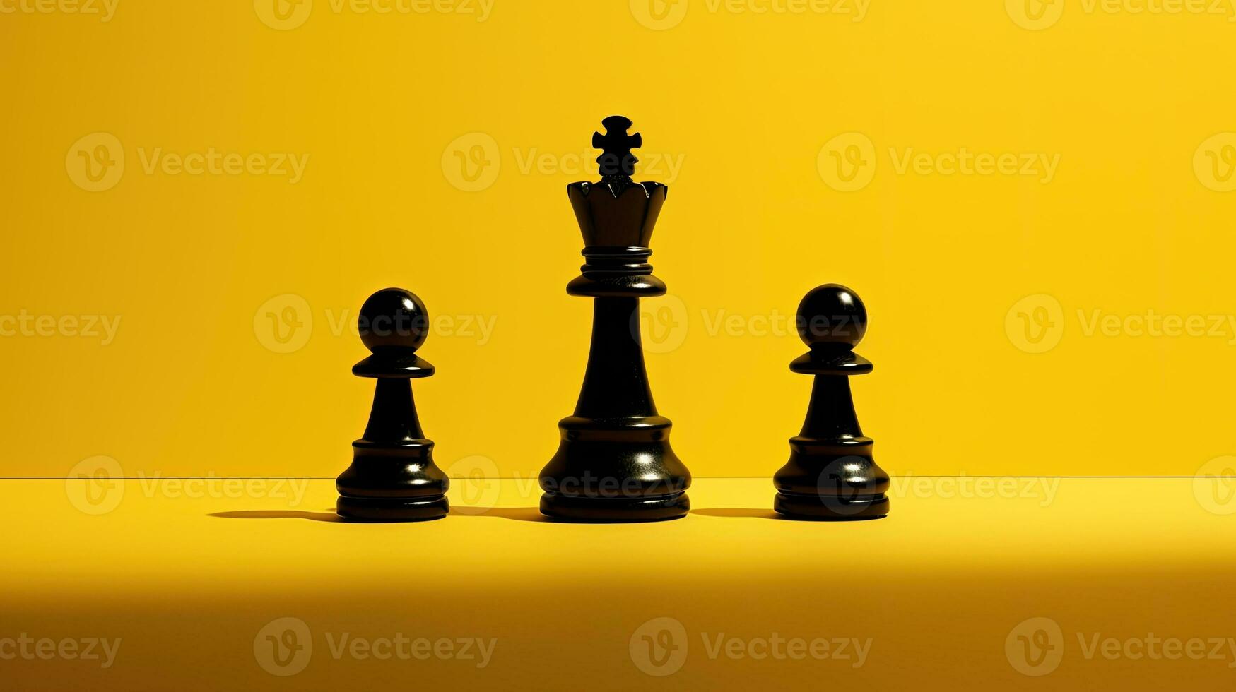 Black chess piece with king s silhouette on yellow backdrop photo