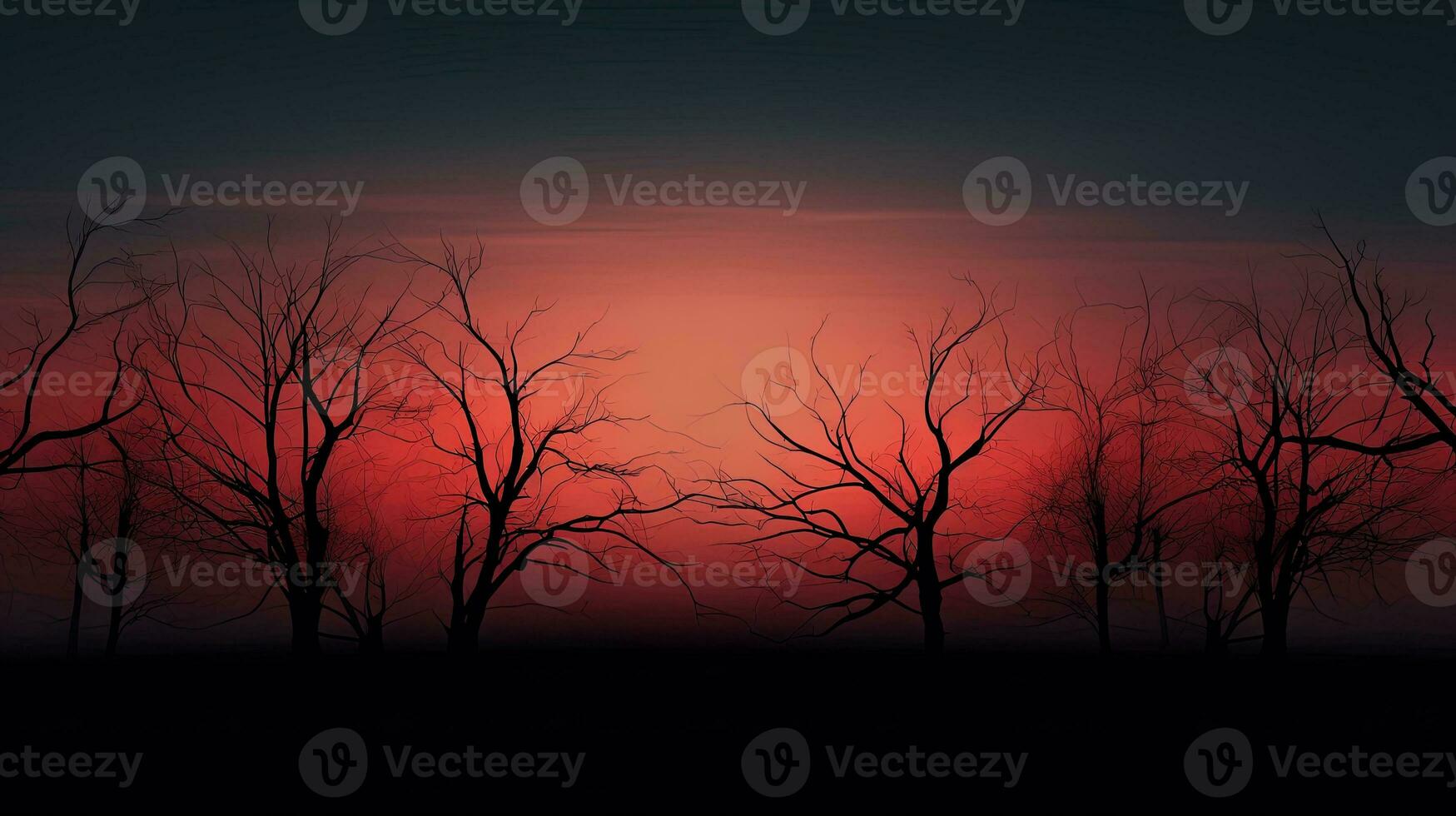 eerie sunset bare tree outlines. silhouette concept photo