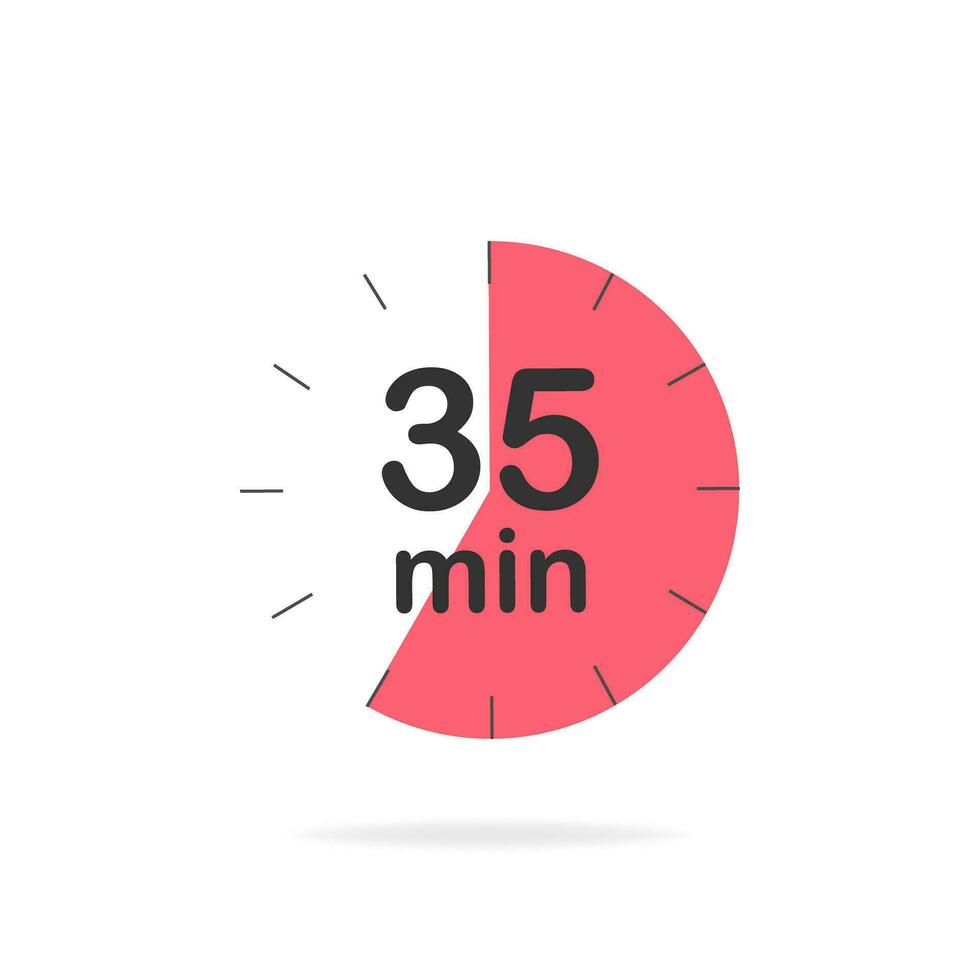 35 minutes timer. Stopwatch symbol in flat style. Editable isolated vector illustration.