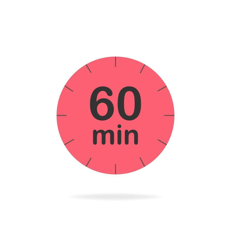 60 minutes timer. Stopwatch symbol in flat style. Editable isolated vector illustration.