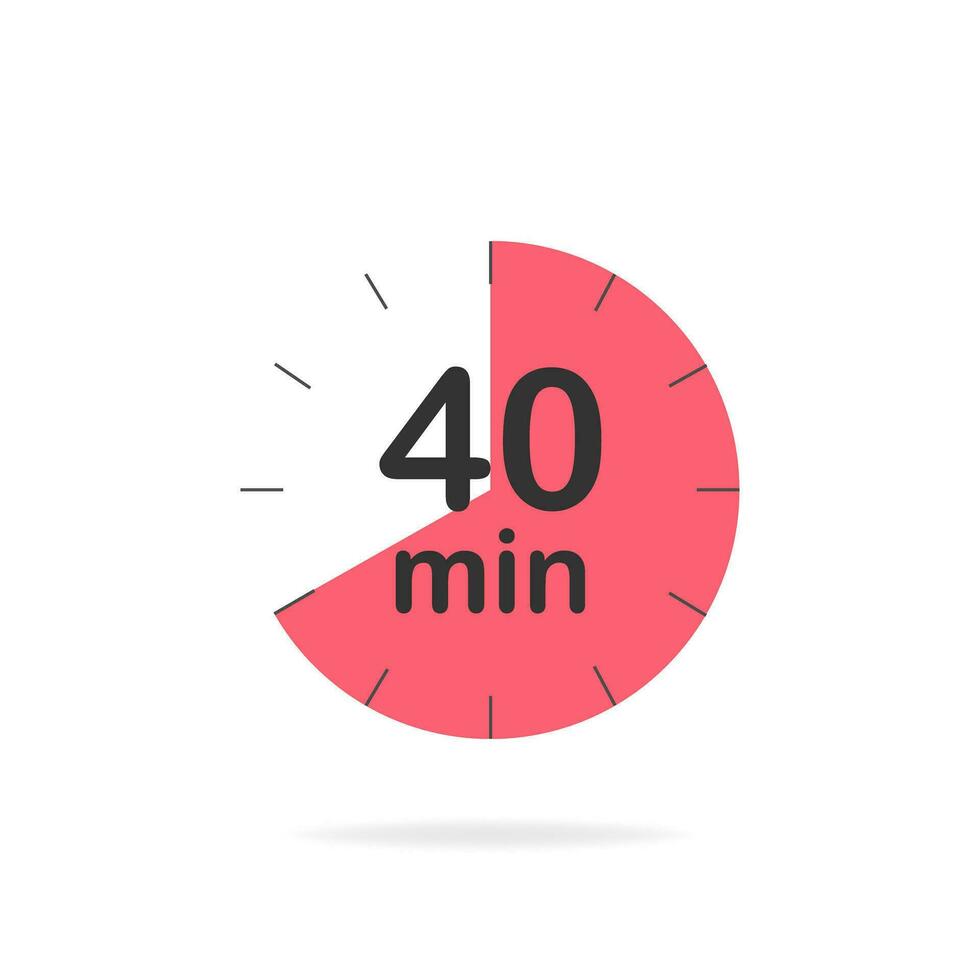 40 minutes timer. Stopwatch symbol in flat style. Editable isolated vector illustration.