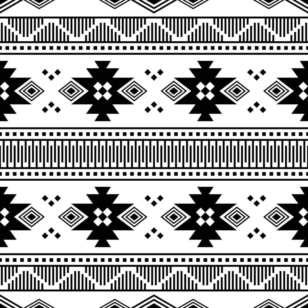 Seamless ethnic pattern in Native American style. Geometric pattern with Aztec and Navajo tribal design for print fabric and fashion. Black and white colors. vector