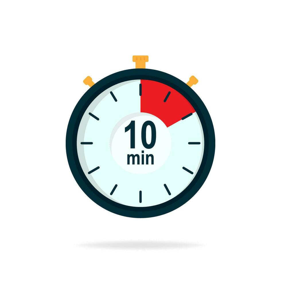 10 minutes timer. Stopwatch symbol in flat style. Editable isolated vector illustration.