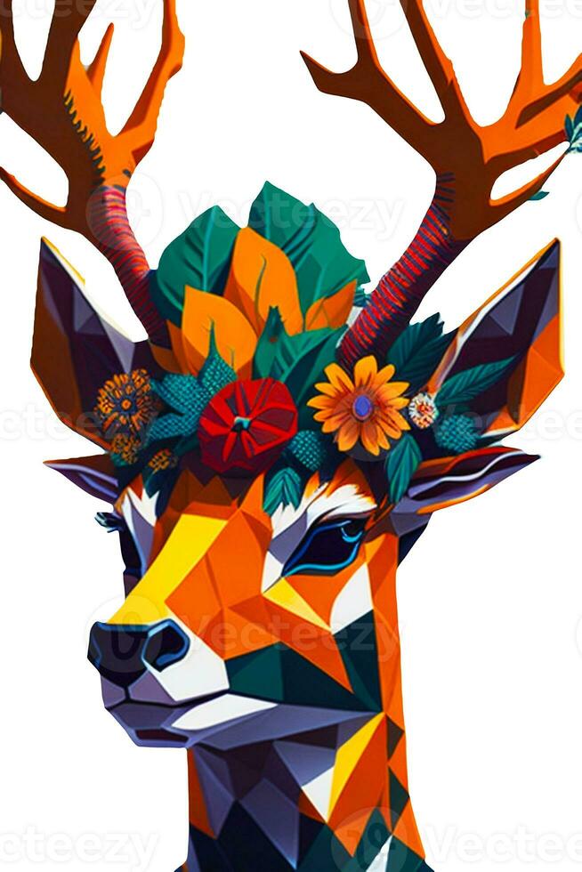 A detailed illustration of a Deer with dark gothic, leaf, and flower for a t-shirt design photo