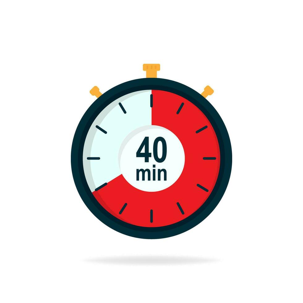 40 minutes timer. Stopwatch symbol in flat style. Editable isolated vector illustration.