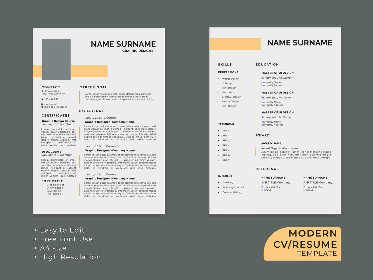 Minimalist CV Template Vector. Resume Design Template vector