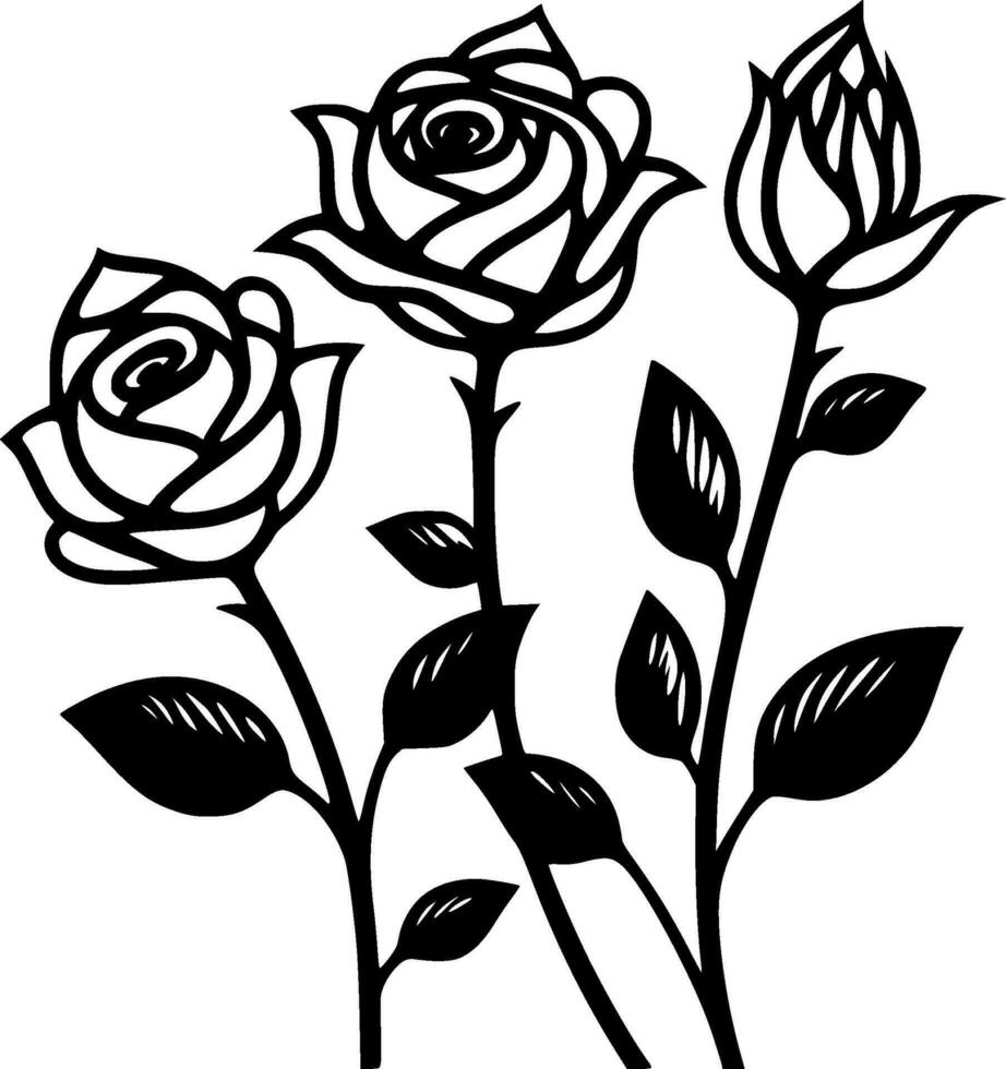 rosas - negro y blanco aislado icono - vector ilustración