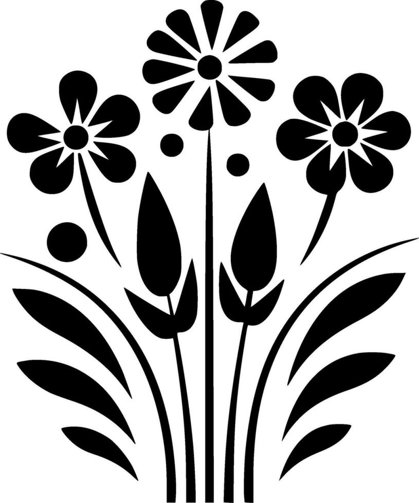 Flowers - Black and White Isolated Icon - Vector illustration